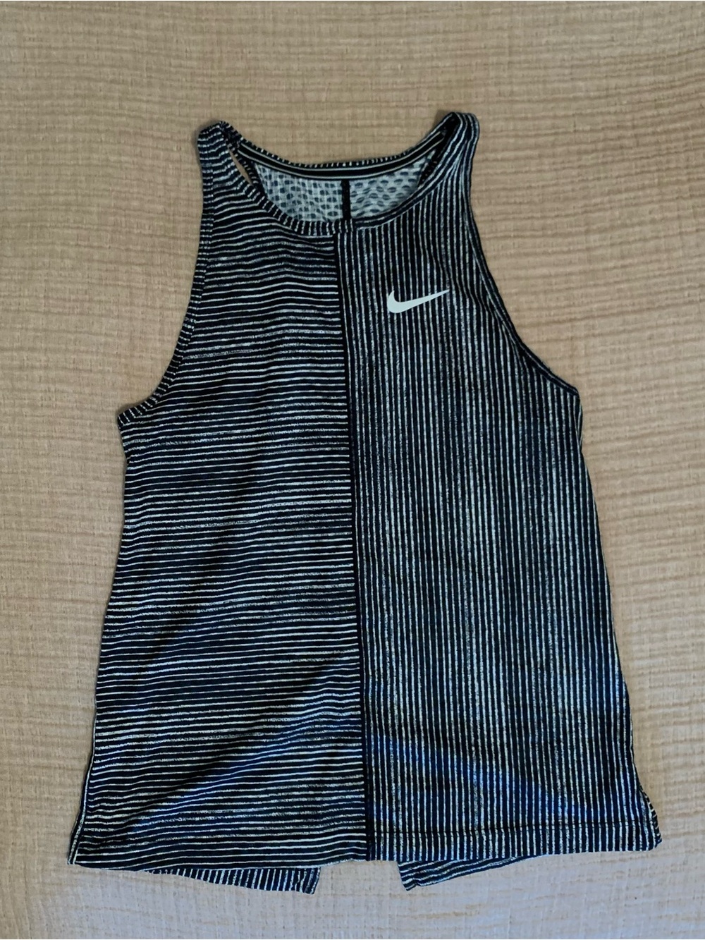 Nike Black & White Striped Performance Tank